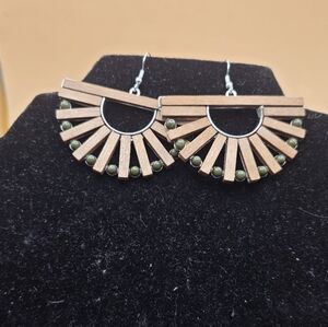 Art Deco Wooden Fan Earrings
